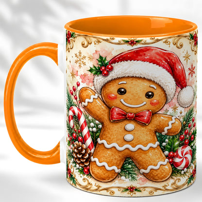 #pl[11oz|Orange] Festive Gingerbread Coffee Mug, Christmas Candy Cane Mug, Ceramic Cup