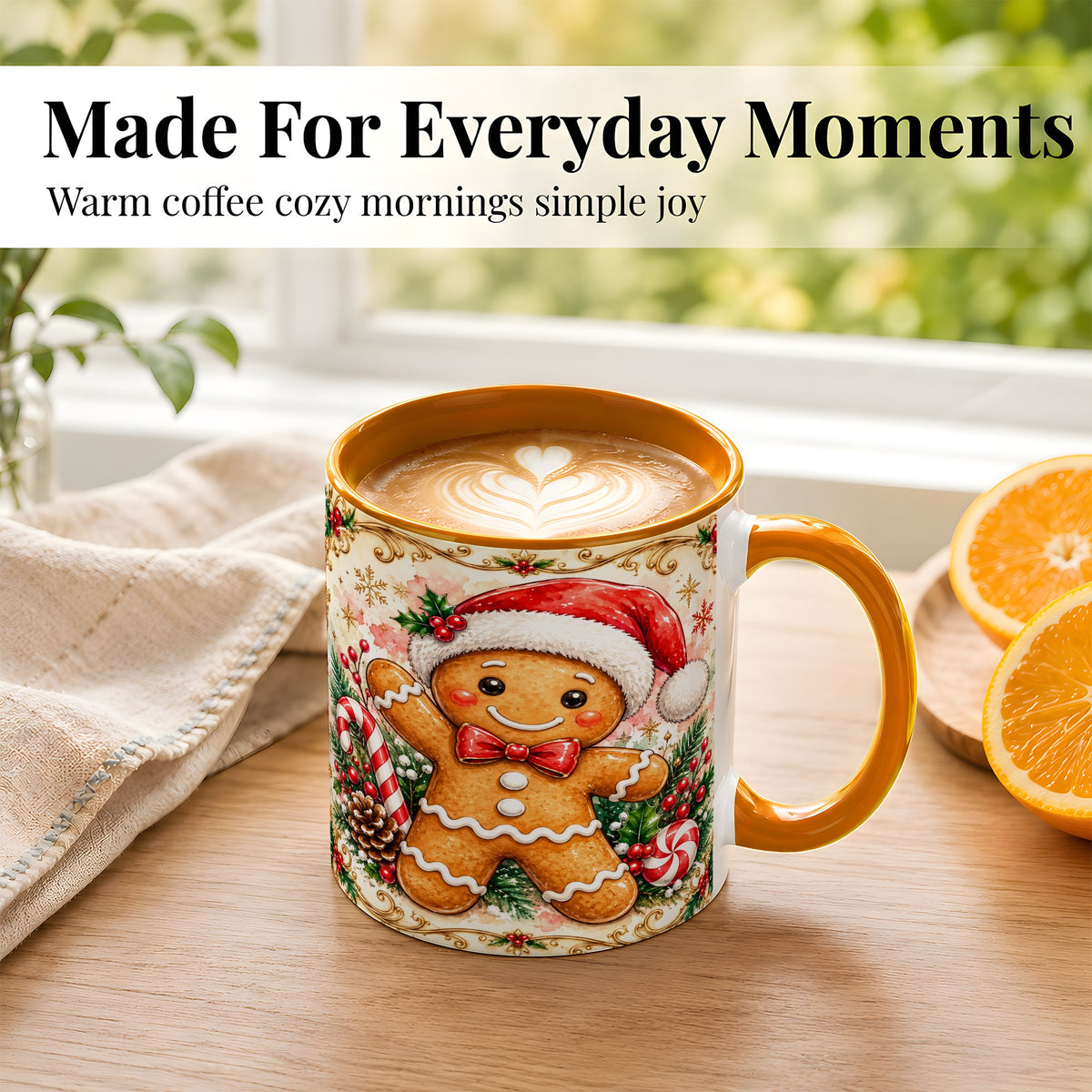 #pl[11oz|Orange] Festive Gingerbread Coffee Mug, Christmas Candy Cane Mug, Ceramic Cup