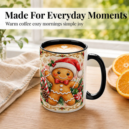 #pl[15oz|Black] Festive Gingerbread Coffee Mug, Christmas Candy Cane Mug, Ceramic Cup
