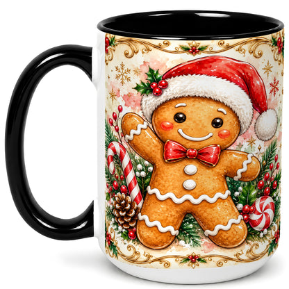#pl[15oz|Black] Festive Gingerbread Coffee Mug, Christmas Candy Cane Mug, Ceramic Cup