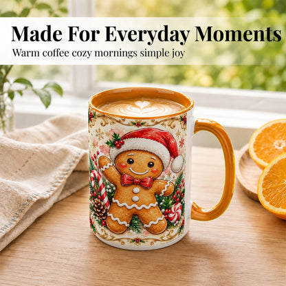 #pl[15oz|Orange] Festive Gingerbread Coffee Mug, Christmas Candy Cane Mug, Ceramic Cup