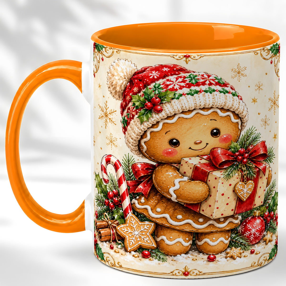 #pl[11oz|Orange] Gingerbread Christmas Coffee Mug, Holiday Cookie Mug, Ceramic Cup
