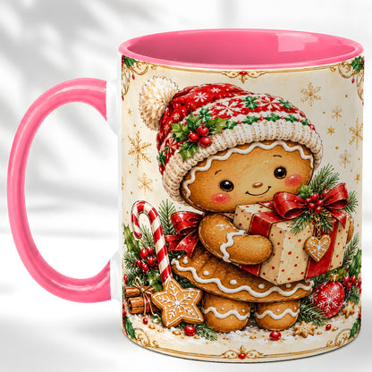 #pl[11oz|Pink] Gingerbread Christmas Coffee Mug, Holiday Cookie Mug, Ceramic Cup