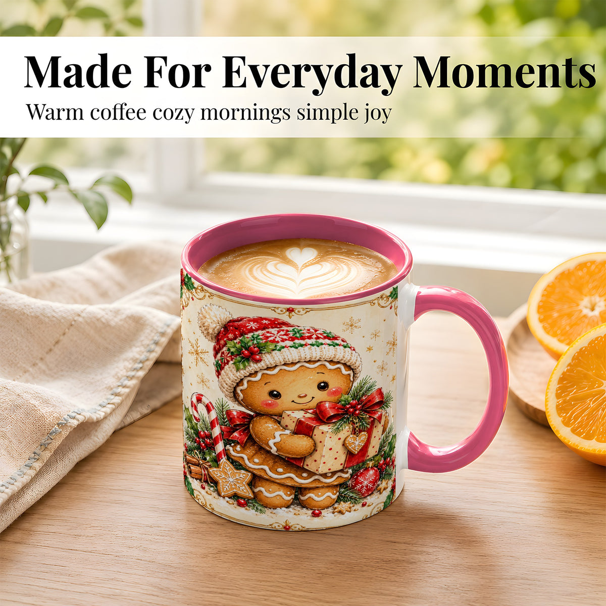 #pl[11oz|Pink] Gingerbread Christmas Coffee Mug, Holiday Cookie Mug, Ceramic Cup