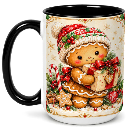 #pl[15oz|Black] Gingerbread Christmas Coffee Mug, Holiday Cookie Mug, Ceramic Cup