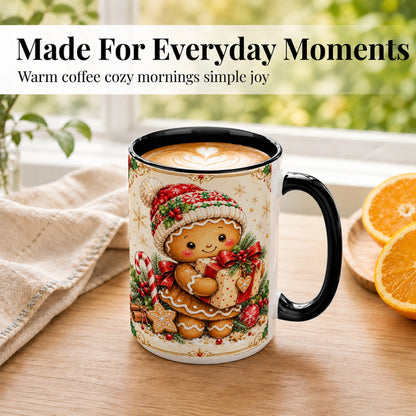 #pl[15oz|Black] Gingerbread Christmas Coffee Mug, Holiday Cookie Mug, Ceramic Cup