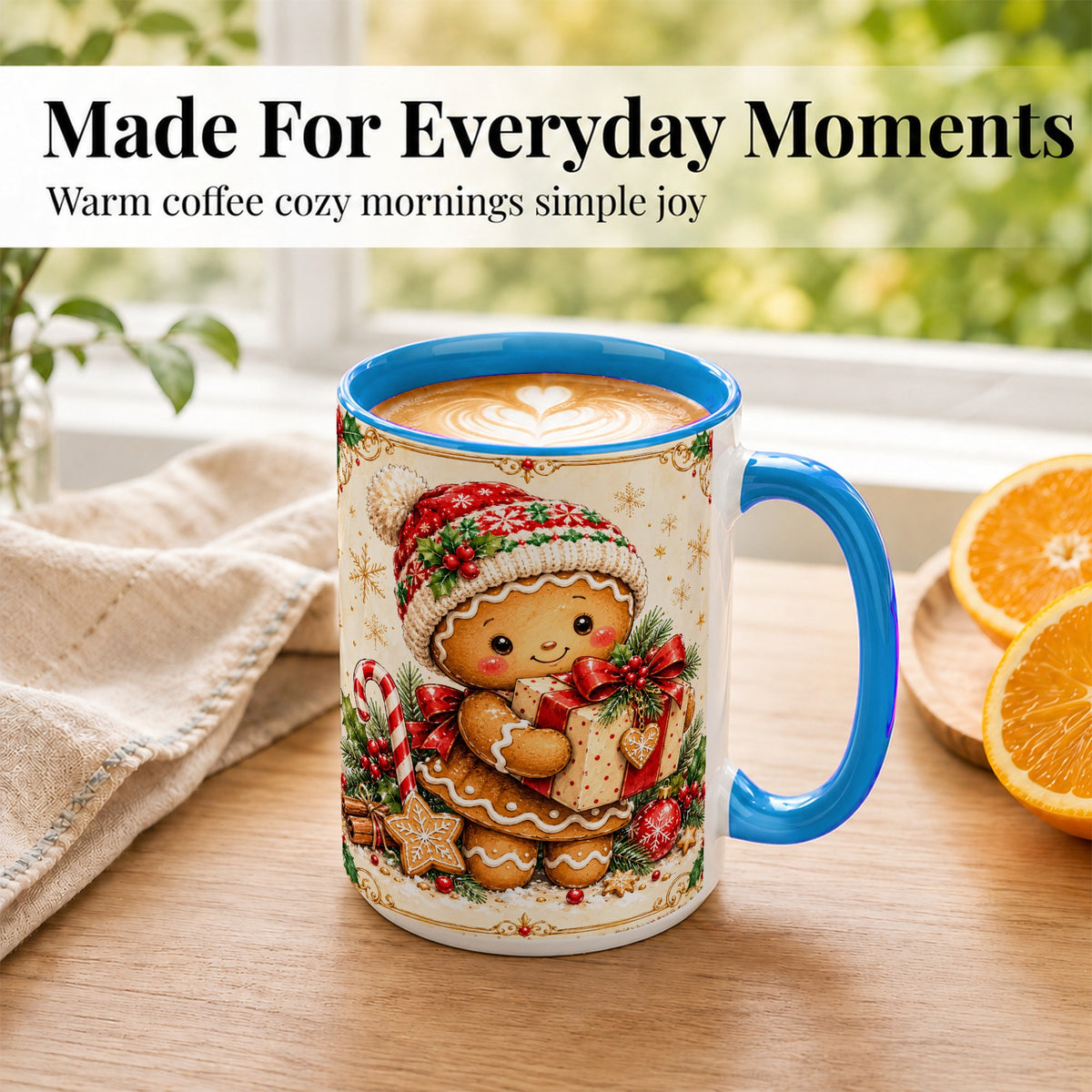 #pl[15oz|Blue] Gingerbread Christmas Coffee Mug, Holiday Cookie Mug, Ceramic Cup