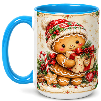 #pl[15oz|Blue] Gingerbread Christmas Coffee Mug, Holiday Cookie Mug, Ceramic Cup