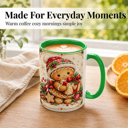 #pl[15oz|Green] Gingerbread Christmas Coffee Mug, Holiday Cookie Mug, Ceramic Cup