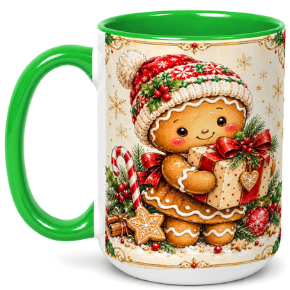 #pl[15oz|Green] Gingerbread Christmas Coffee Mug, Holiday Cookie Mug, Ceramic Cup