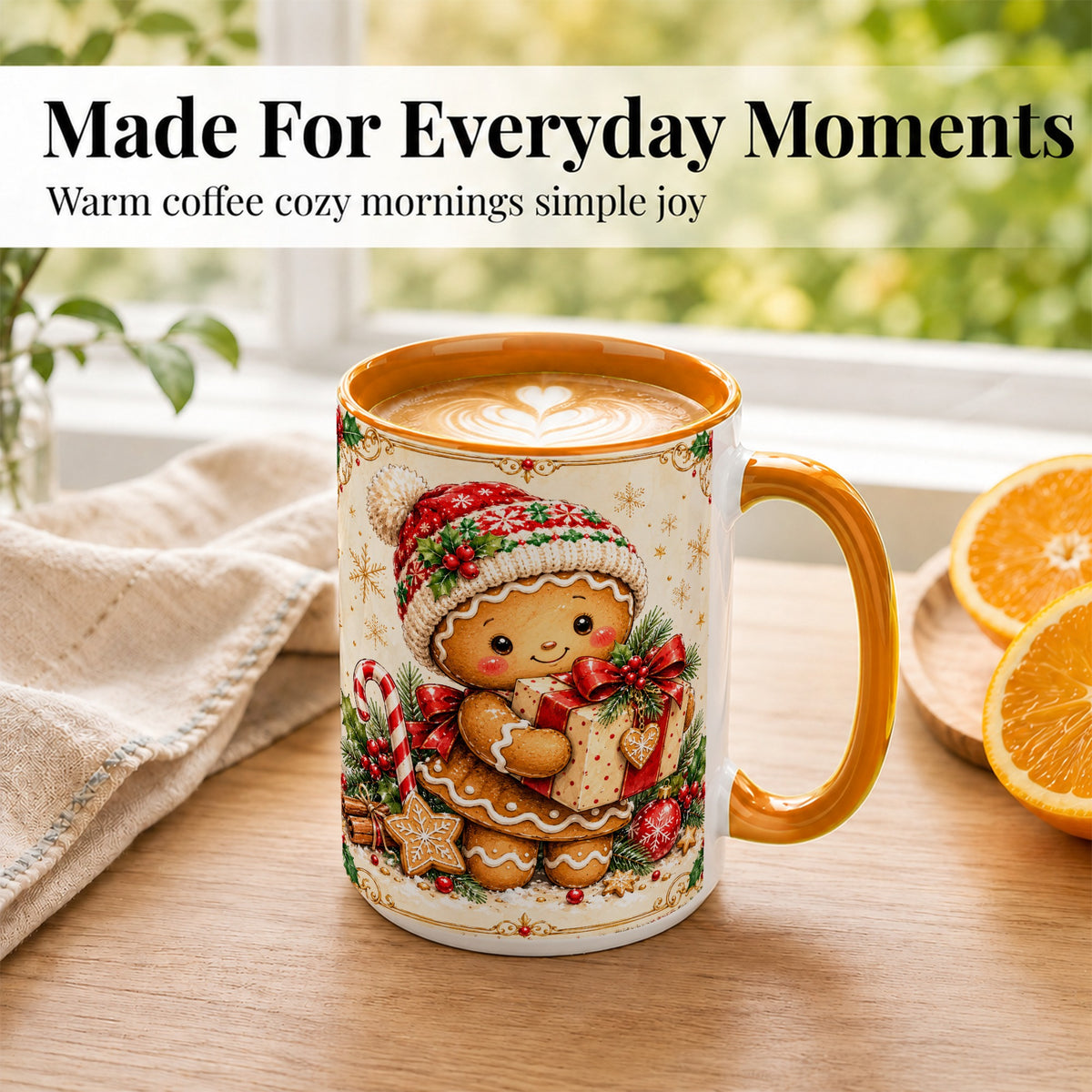 #pl[15oz|Orange] Gingerbread Christmas Coffee Mug, Holiday Cookie Mug, Ceramic Cup