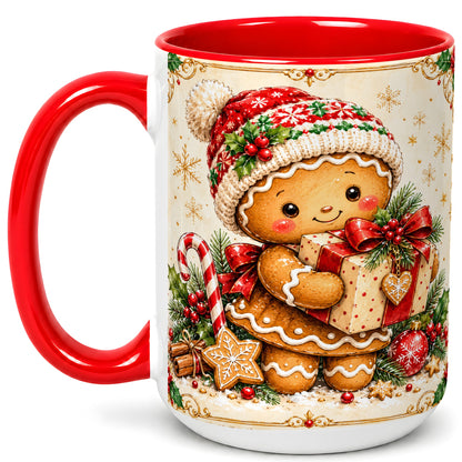 #pl[15oz|Red] Gingerbread Christmas Coffee Mug, Holiday Cookie Mug, Ceramic Cup