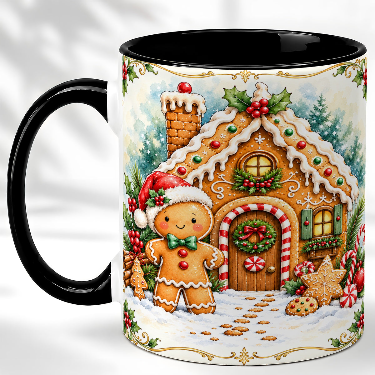 #pl[11oz|Black] Gingerbread House Coffee Mug, Christmas Cookie Mug, Ceramic Cup