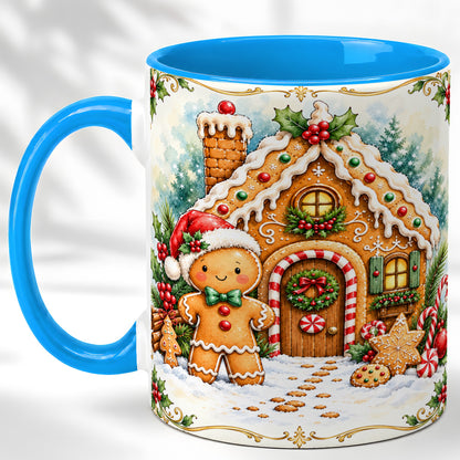 #pl[11oz|Blue] Gingerbread House Coffee Mug, Christmas Cookie Mug, Ceramic Cup