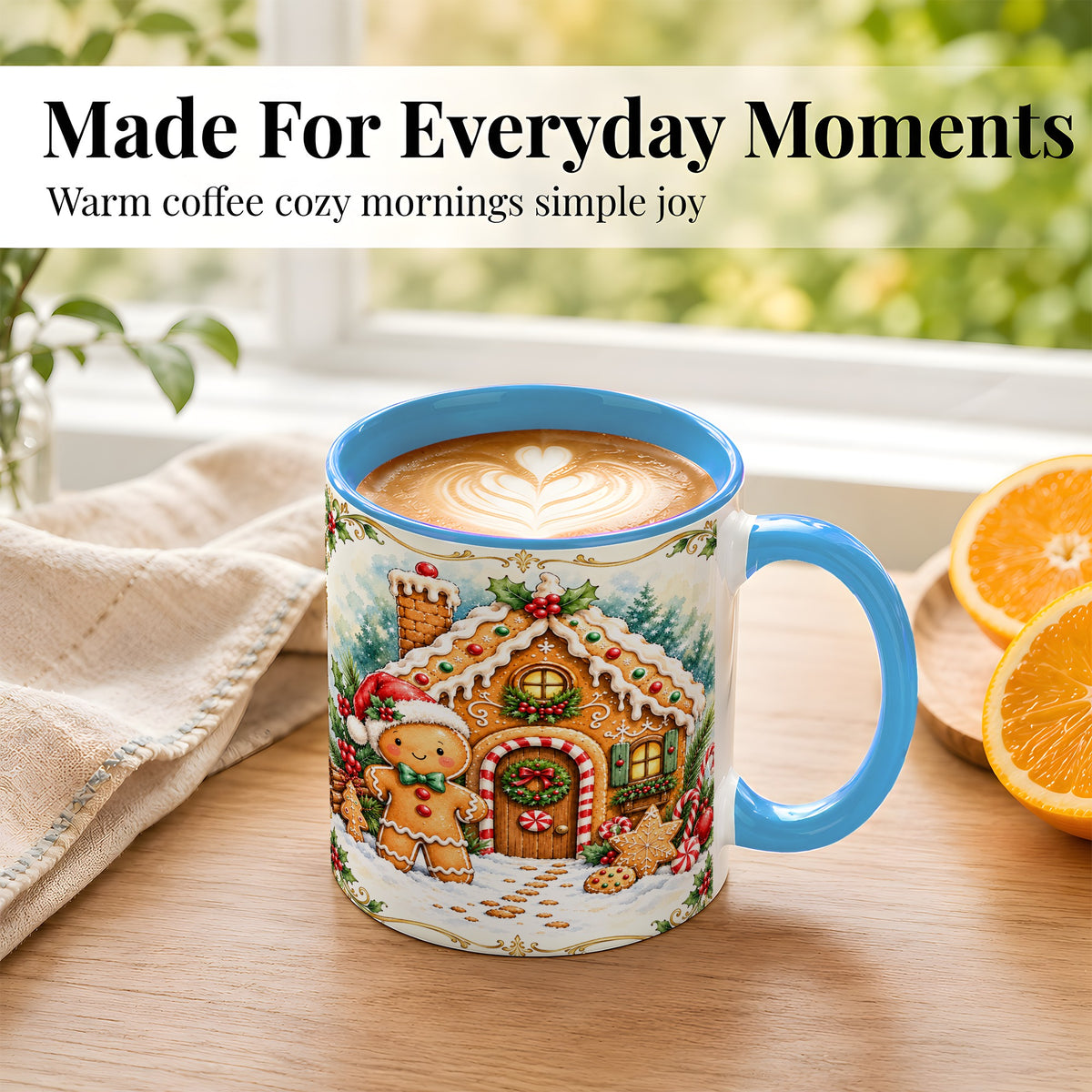 #pl[11oz|Blue] Gingerbread House Coffee Mug, Christmas Cookie Mug, Ceramic Cup