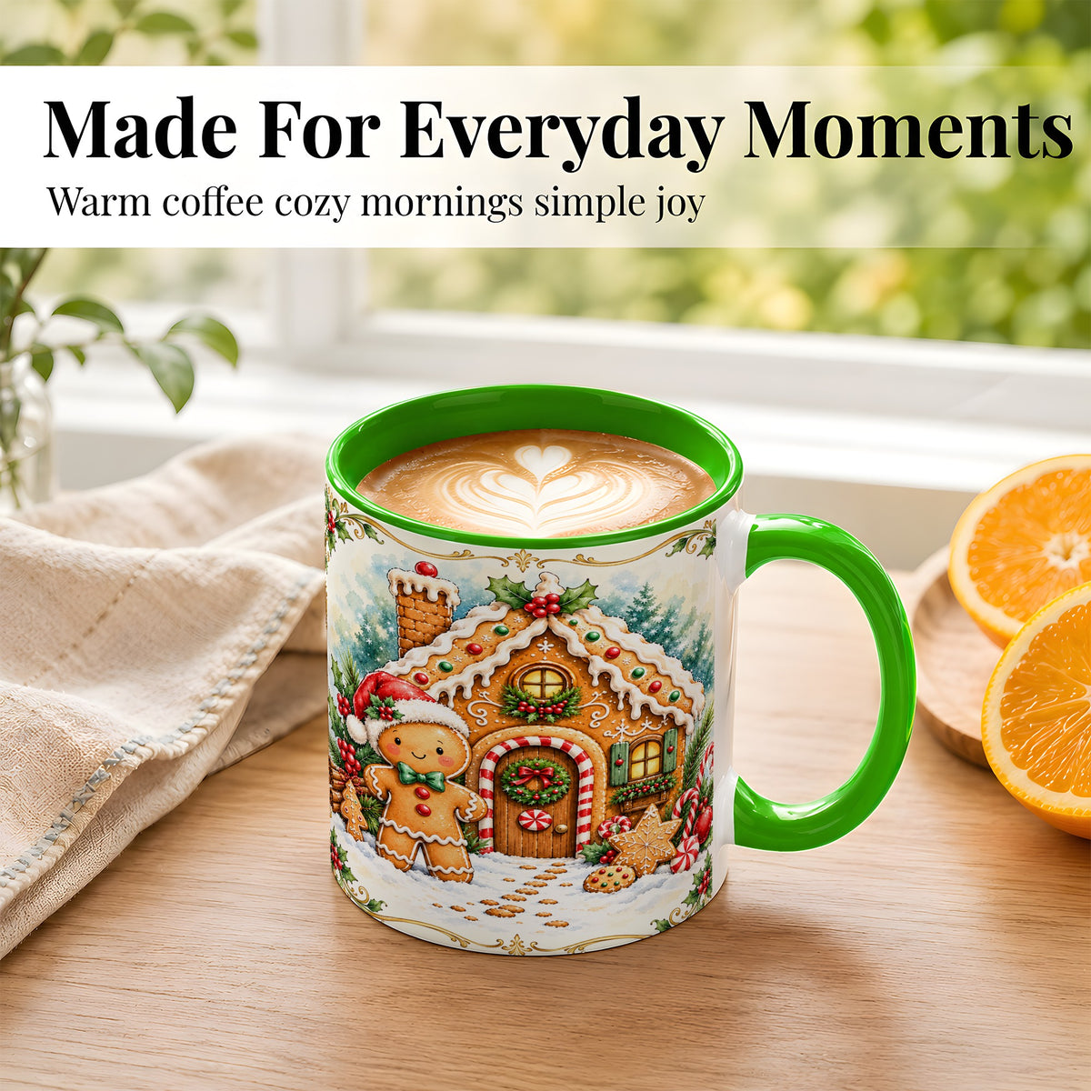 #pl[11oz|Green] Gingerbread House Coffee Mug, Christmas Cookie Mug, Ceramic Cup
