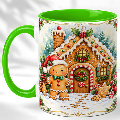 #pl[11oz|Green] Gingerbread House Coffee Mug, Christmas Cookie Mug, Ceramic Cup