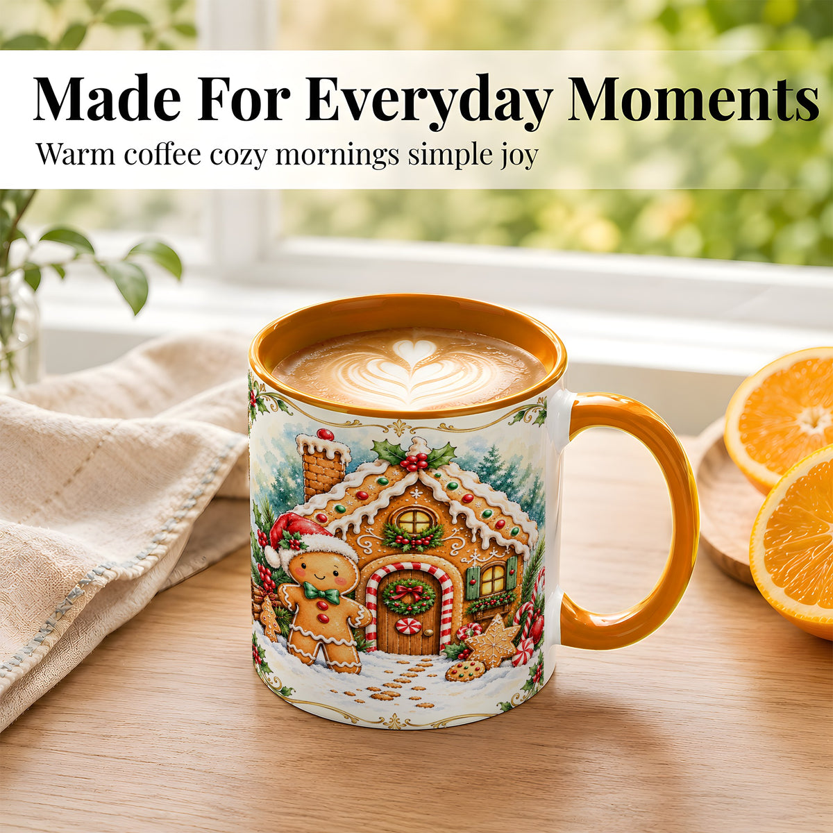 #pl[11oz|Orange] Gingerbread House Coffee Mug, Christmas Cookie Mug, Ceramic Cup