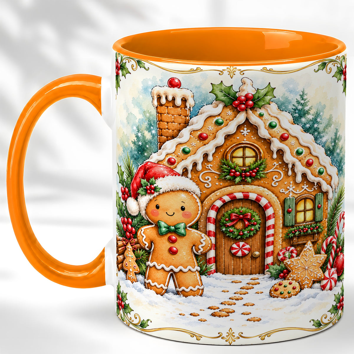 #pl[11oz|Orange] Gingerbread House Coffee Mug, Christmas Cookie Mug, Ceramic Cup