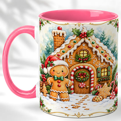 #pl[11oz|Pink] Gingerbread House Coffee Mug, Christmas Cookie Mug, Ceramic Cup