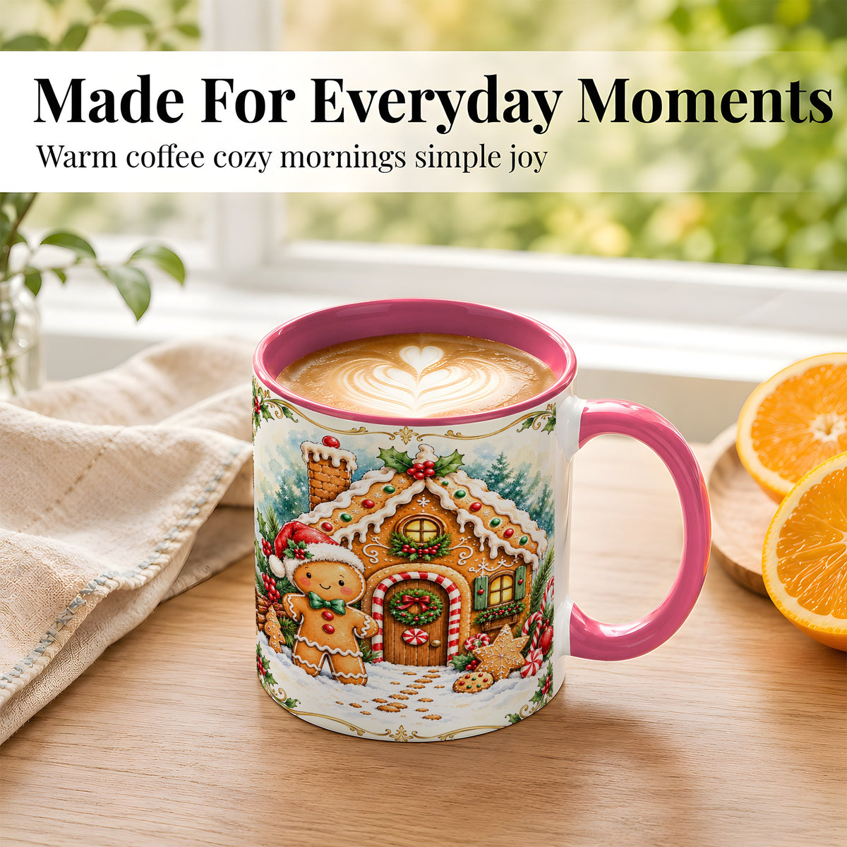 #pl[11oz|Pink] Gingerbread House Coffee Mug, Christmas Cookie Mug, Ceramic Cup