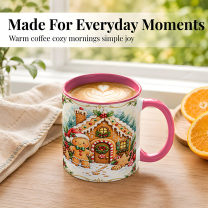 #pl[11oz|Pink] Gingerbread House Coffee Mug, Christmas Cookie Mug, Ceramic Cup