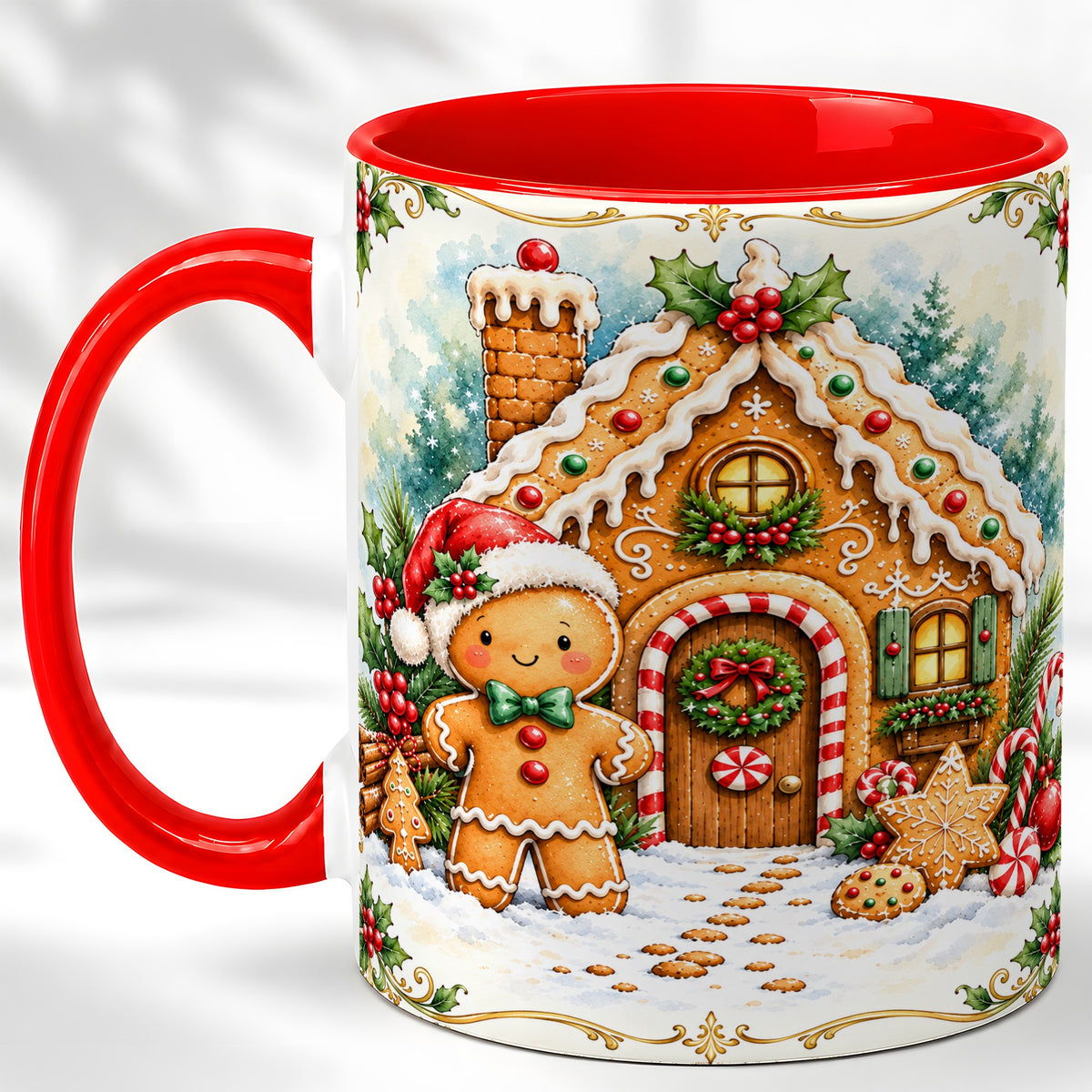 Gingerbread House Coffee Mug, Christmas Cookie Mug, Ceramic Cup