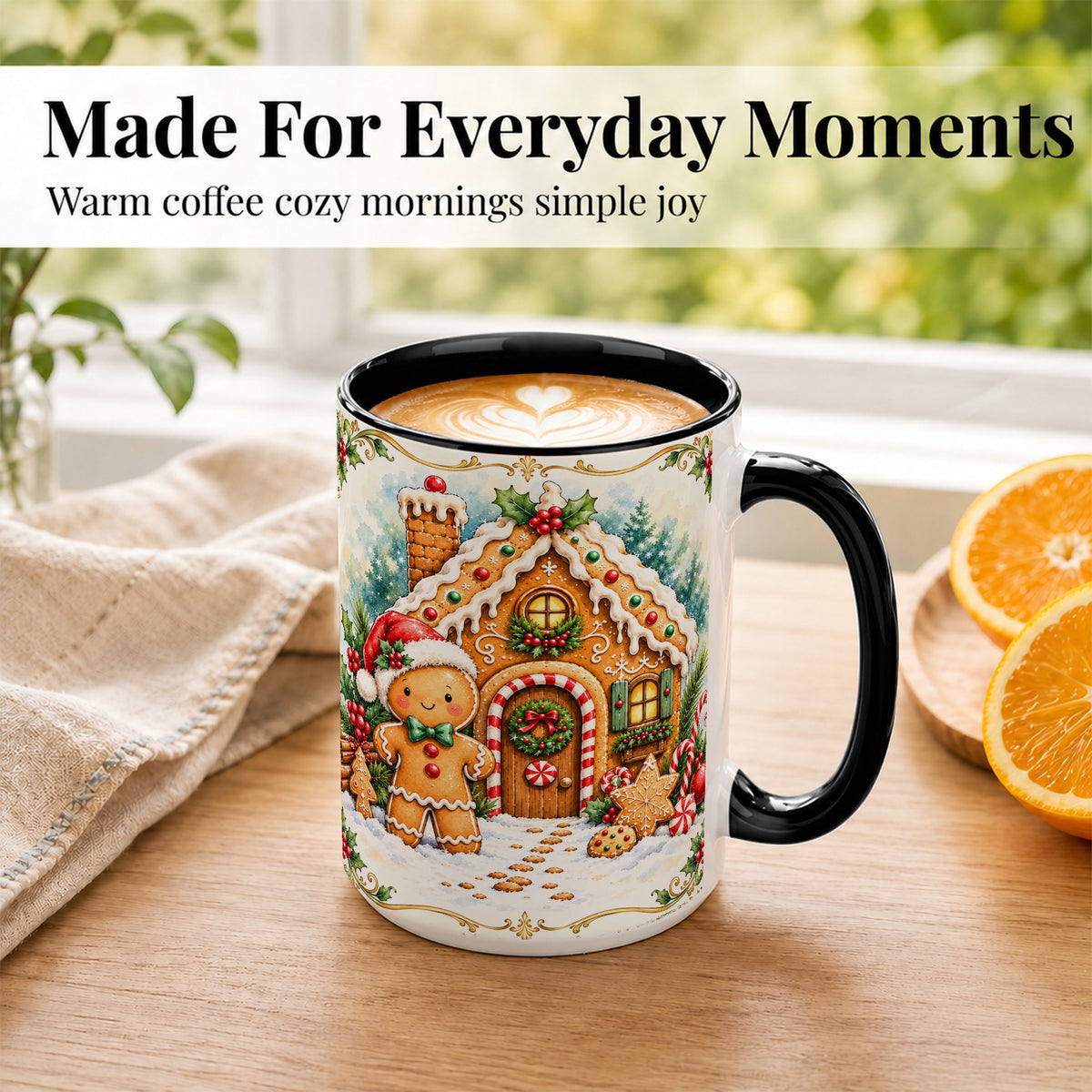 #pl[15oz|Black] Gingerbread House Coffee Mug, Christmas Cookie Mug, Ceramic Cup