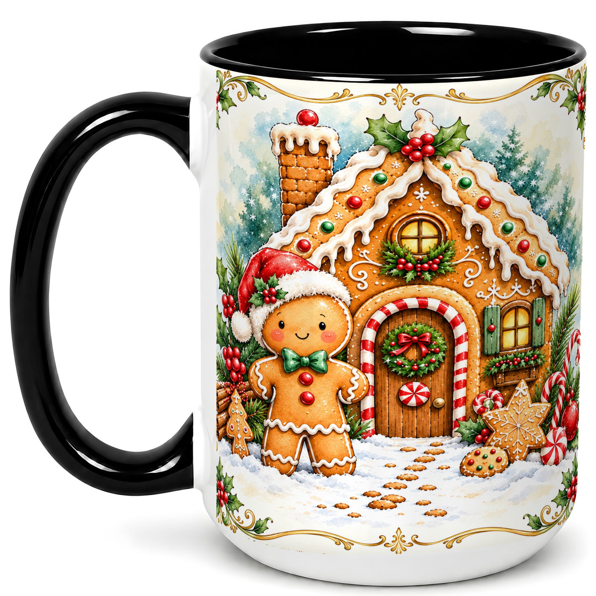 #pl[15oz|Black] Gingerbread House Coffee Mug, Christmas Cookie Mug, Ceramic Cup