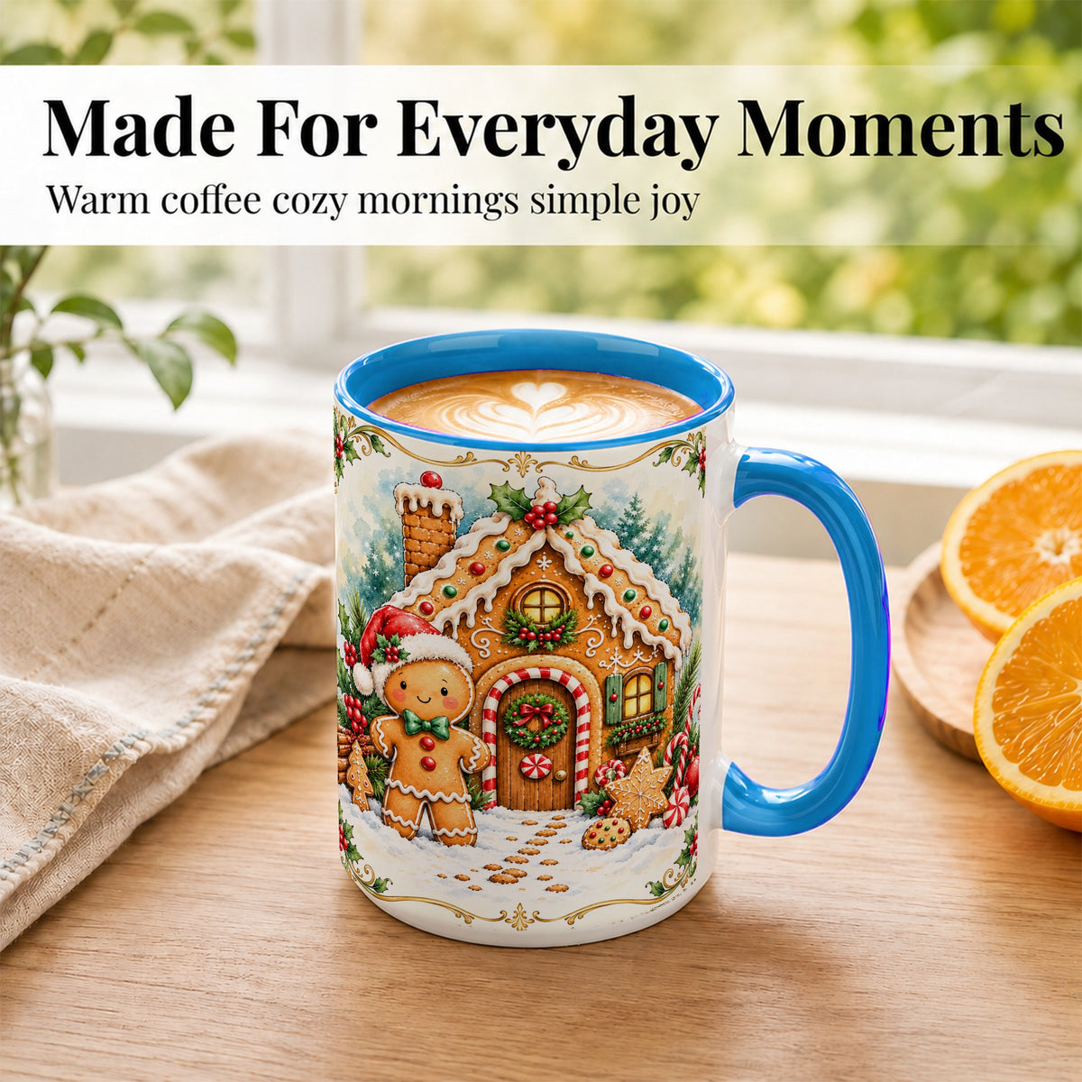 #pl[15oz|Blue] Gingerbread House Coffee Mug, Christmas Cookie Mug, Ceramic Cup