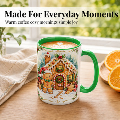 #pl[15oz|Green] Gingerbread House Coffee Mug, Christmas Cookie Mug, Ceramic Cup