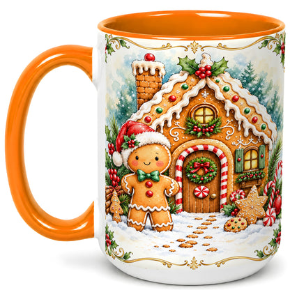 #pl[15oz|Orange] Gingerbread House Coffee Mug, Christmas Cookie Mug, Ceramic Cup