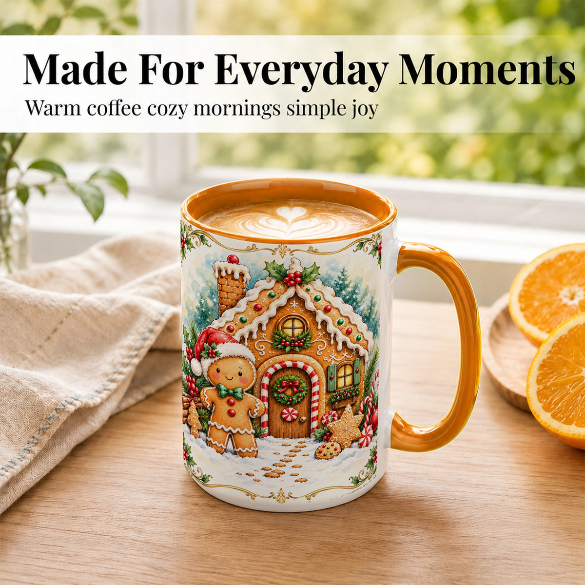 #pl[15oz|Orange] Gingerbread House Coffee Mug, Christmas Cookie Mug, Ceramic Cup