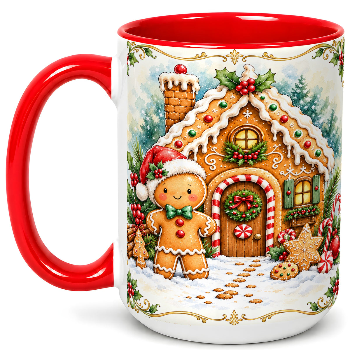 #pl[15oz|Red] Gingerbread House Coffee Mug, Christmas Cookie Mug, Ceramic Cup