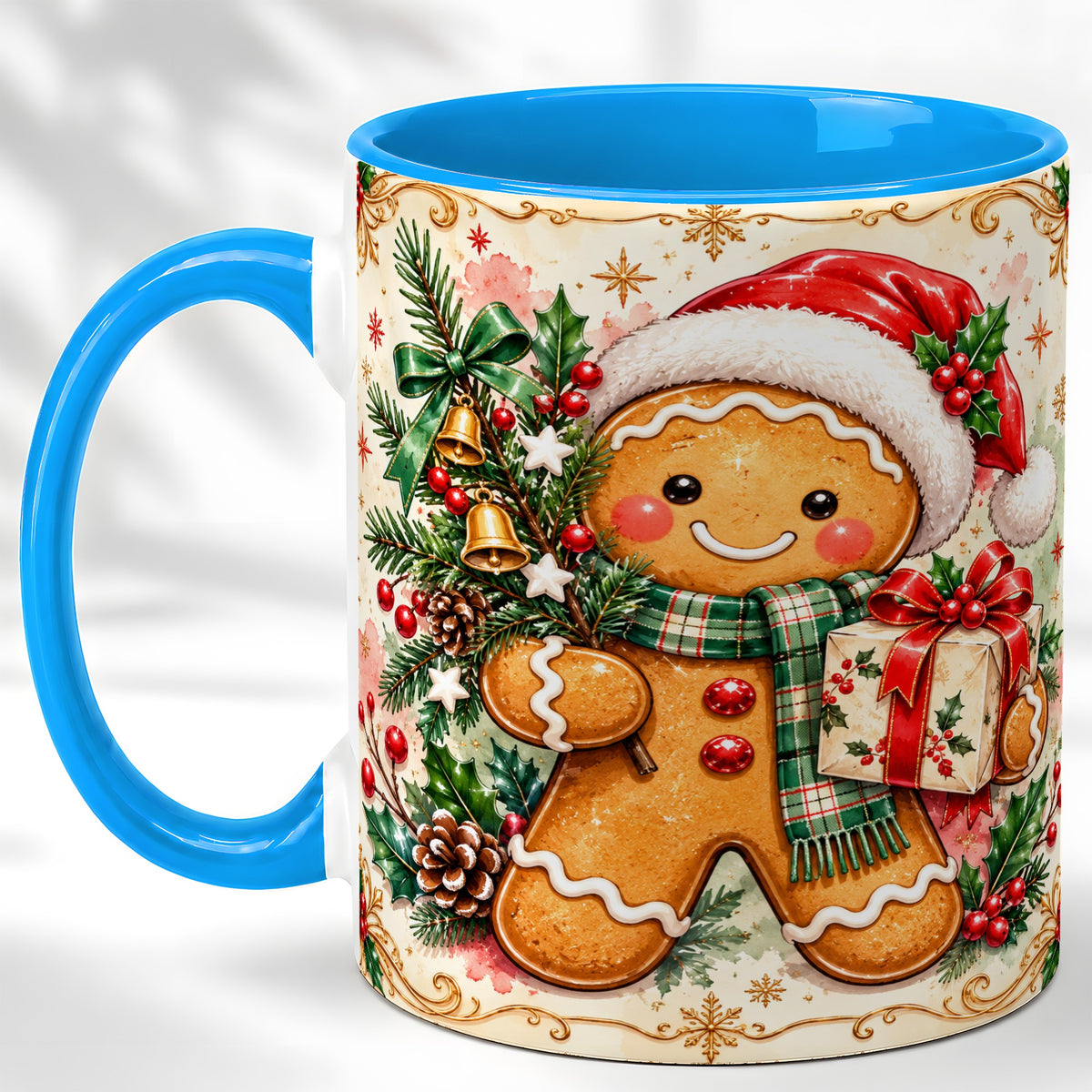 #pl[11oz|Blue] Gingerbread Tree Coffee Mug, Christmas Cookie Mug, Ceramic Cup