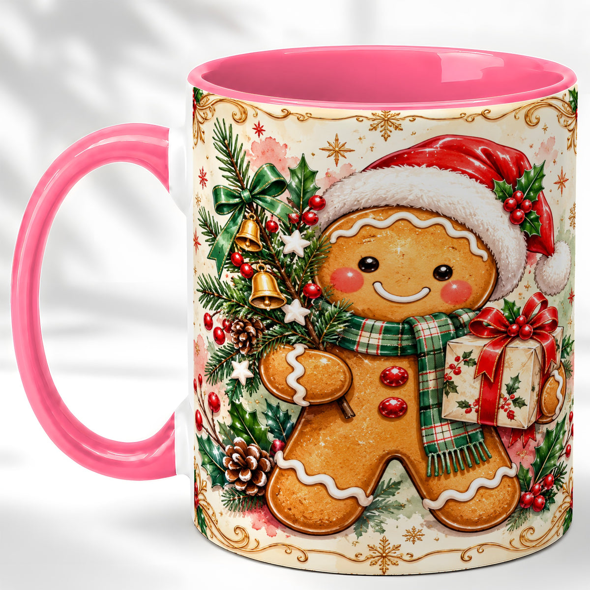 #pl[11oz|Pink] Gingerbread Tree Coffee Mug, Christmas Cookie Mug, Ceramic Cup
