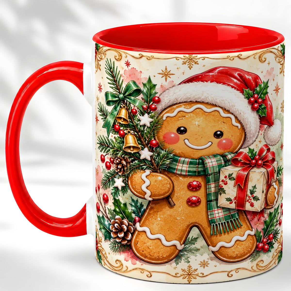 Gingerbread Tree Coffee Mug, Christmas Cookie Mug, Ceramic Cup