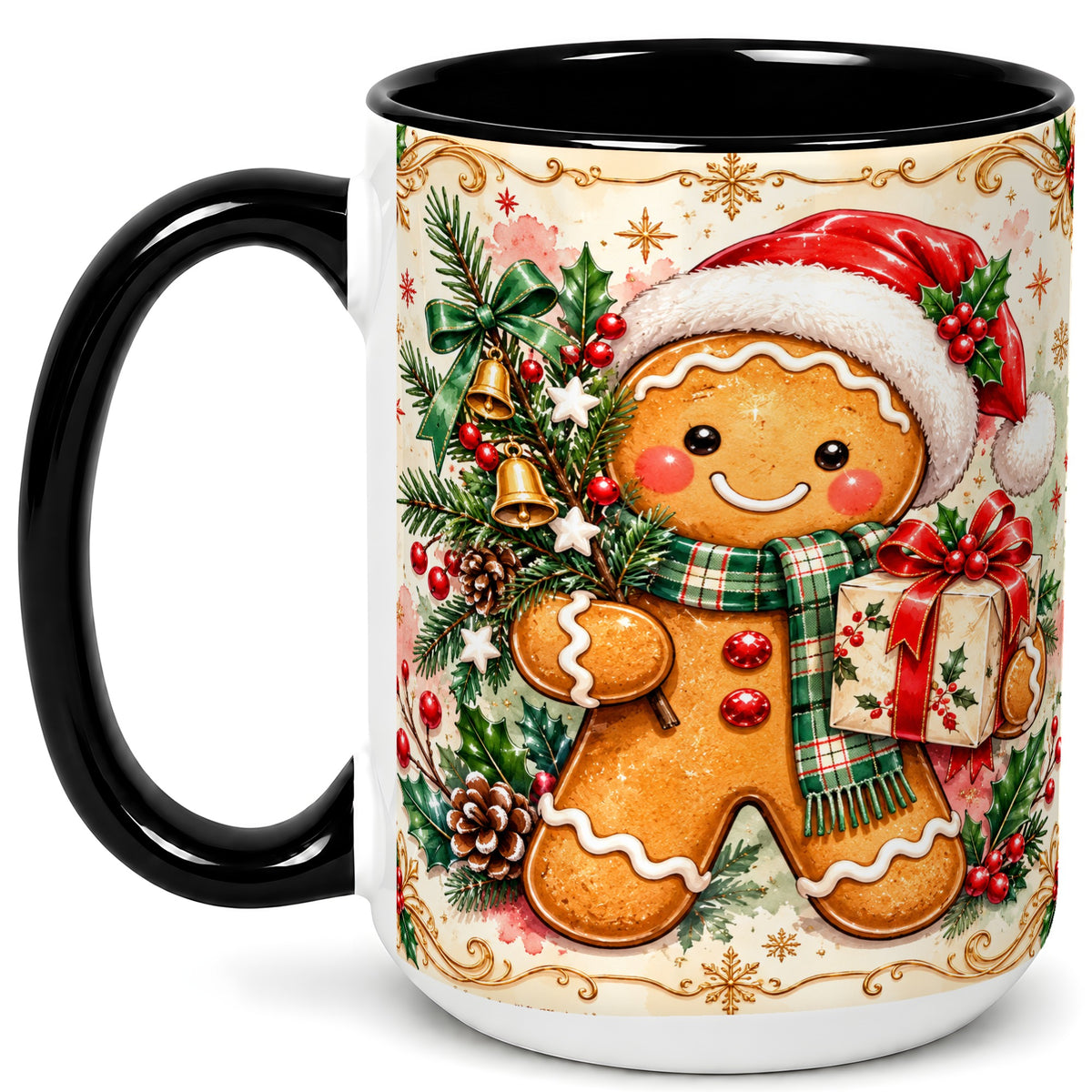 #pl[15oz|Black] Gingerbread Tree Coffee Mug, Christmas Cookie Mug, Ceramic Cup