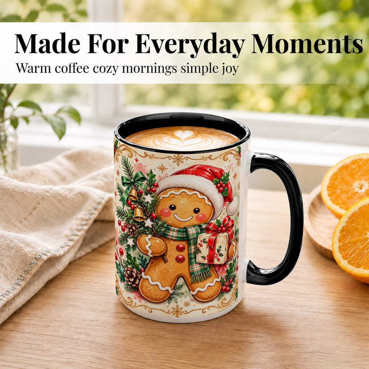 #pl[15oz|Black] Gingerbread Tree Coffee Mug, Christmas Cookie Mug, Ceramic Cup