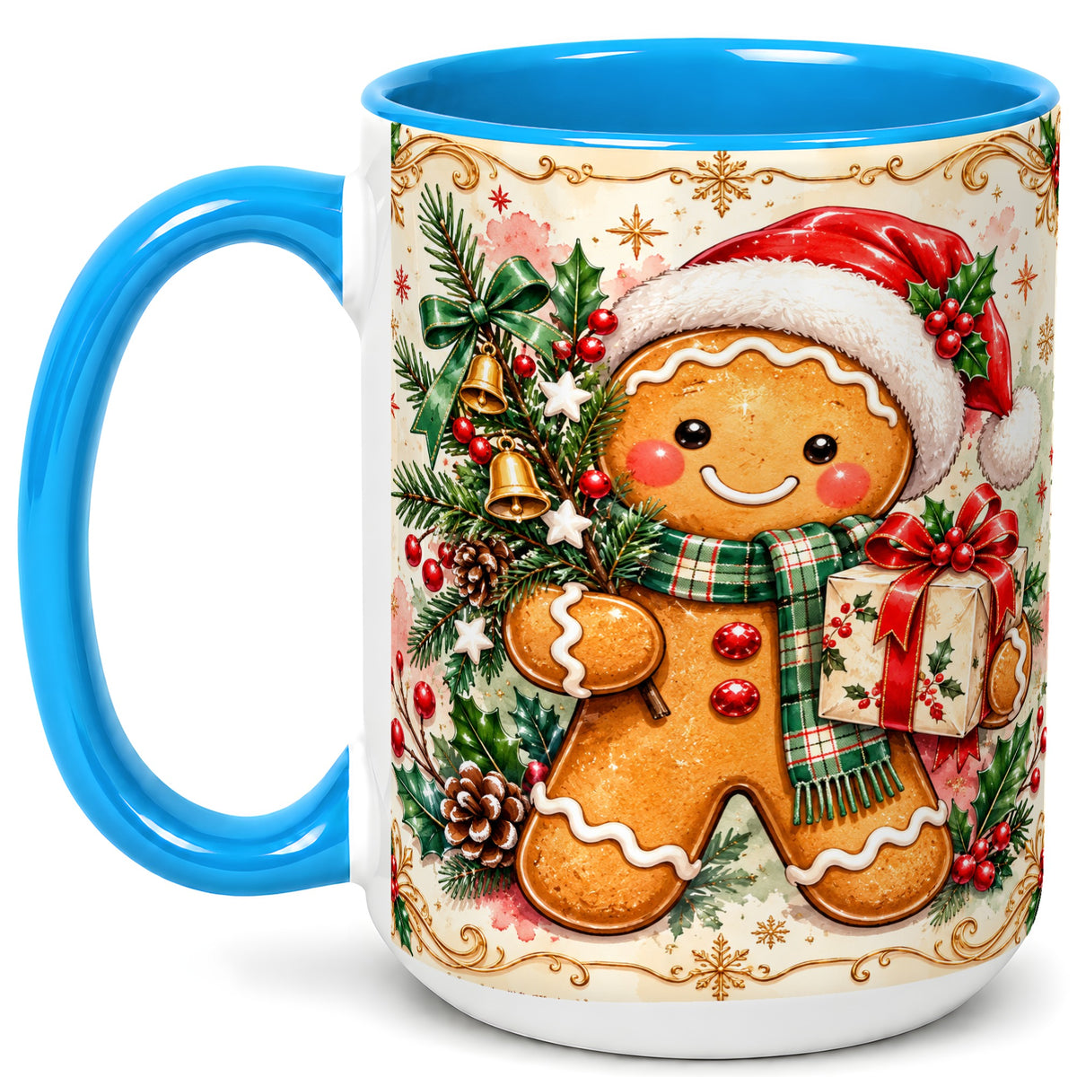 #pl[15oz|Blue] Gingerbread Tree Coffee Mug, Christmas Cookie Mug, Ceramic Cup