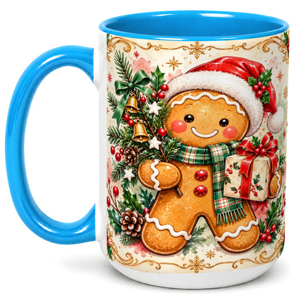 #pl[15oz|Blue] Gingerbread Tree Coffee Mug, Christmas Cookie Mug, Ceramic Cup