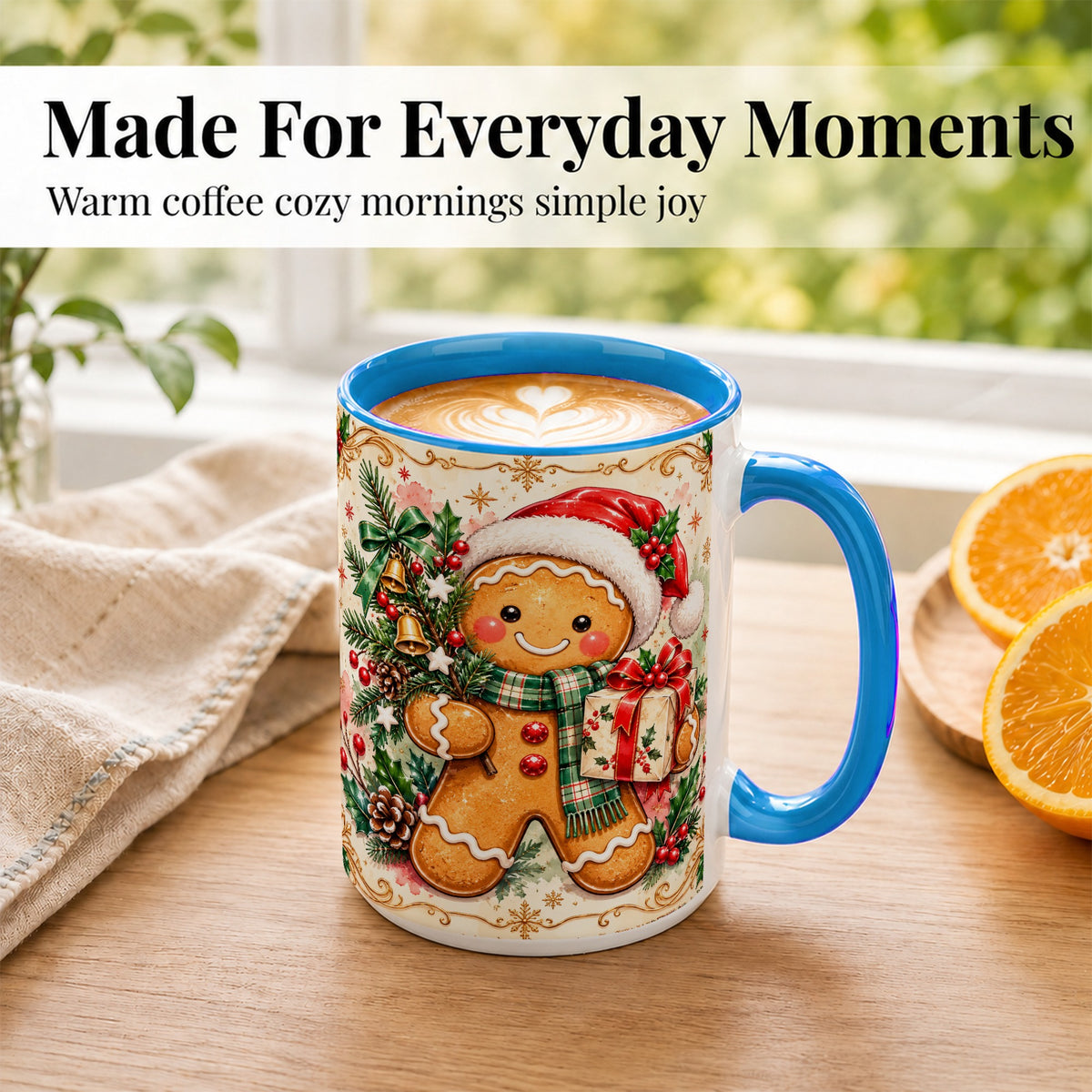 #pl[15oz|Blue] Gingerbread Tree Coffee Mug, Christmas Cookie Mug, Ceramic Cup