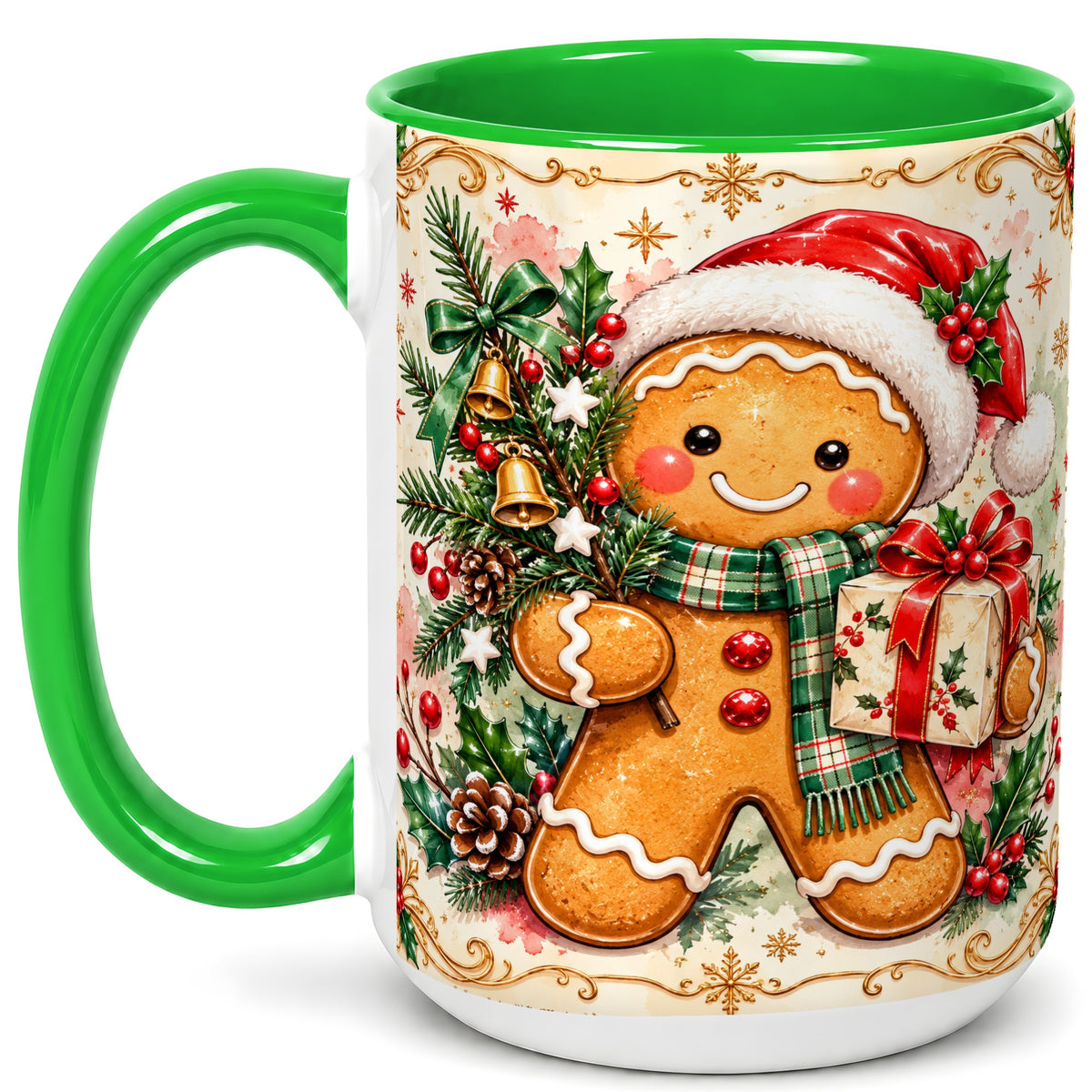 #pl[15oz|Green] Gingerbread Tree Coffee Mug, Christmas Cookie Mug, Ceramic Cup