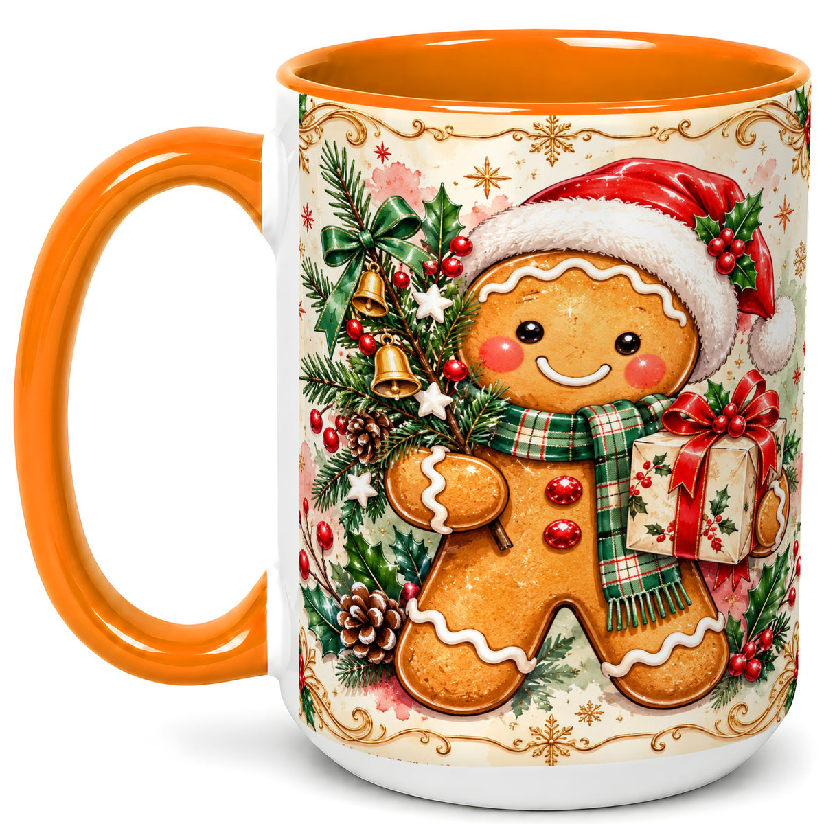 #pl[15oz|Orange] Gingerbread Tree Coffee Mug, Christmas Cookie Mug, Ceramic Cup