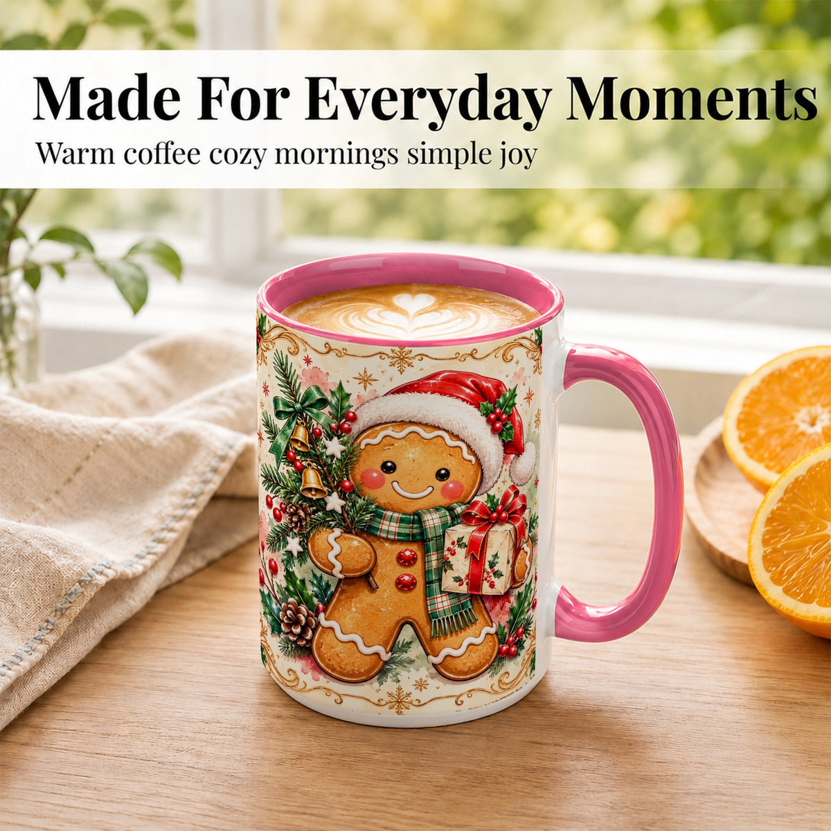 #pl[15oz|Pink] Gingerbread Tree Coffee Mug, Christmas Cookie Mug, Ceramic Cup