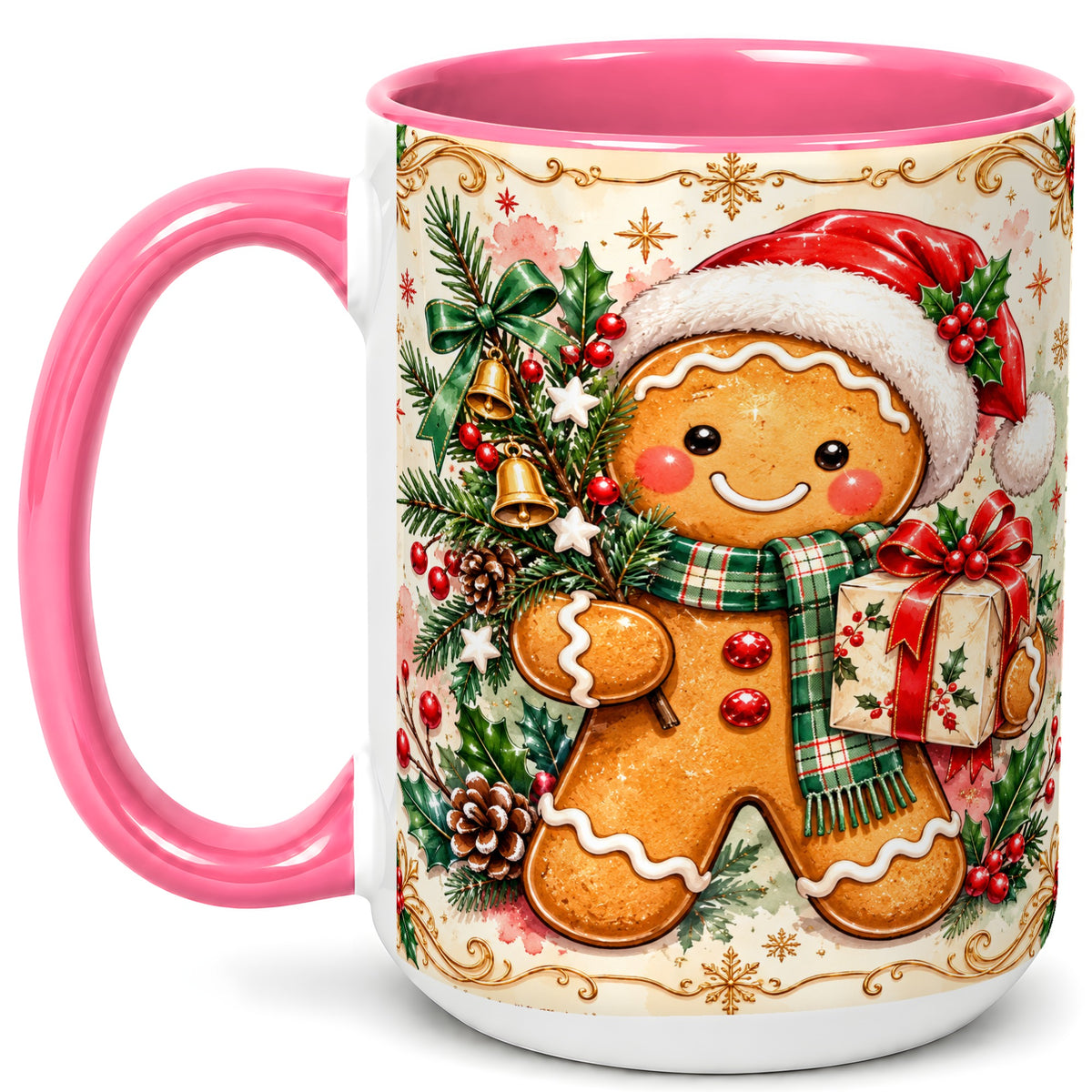 #pl[15oz|Pink] Gingerbread Tree Coffee Mug, Christmas Cookie Mug, Ceramic Cup
