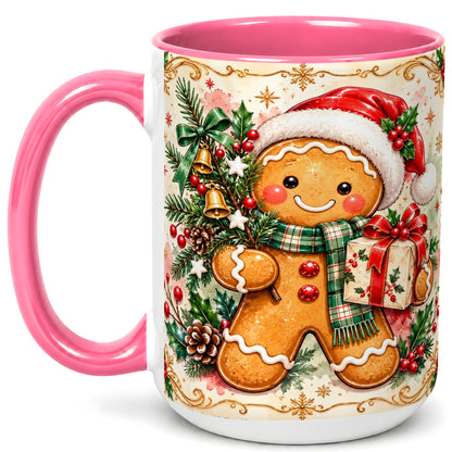 #pl[15oz|Pink] Gingerbread Tree Coffee Mug, Christmas Cookie Mug, Ceramic Cup