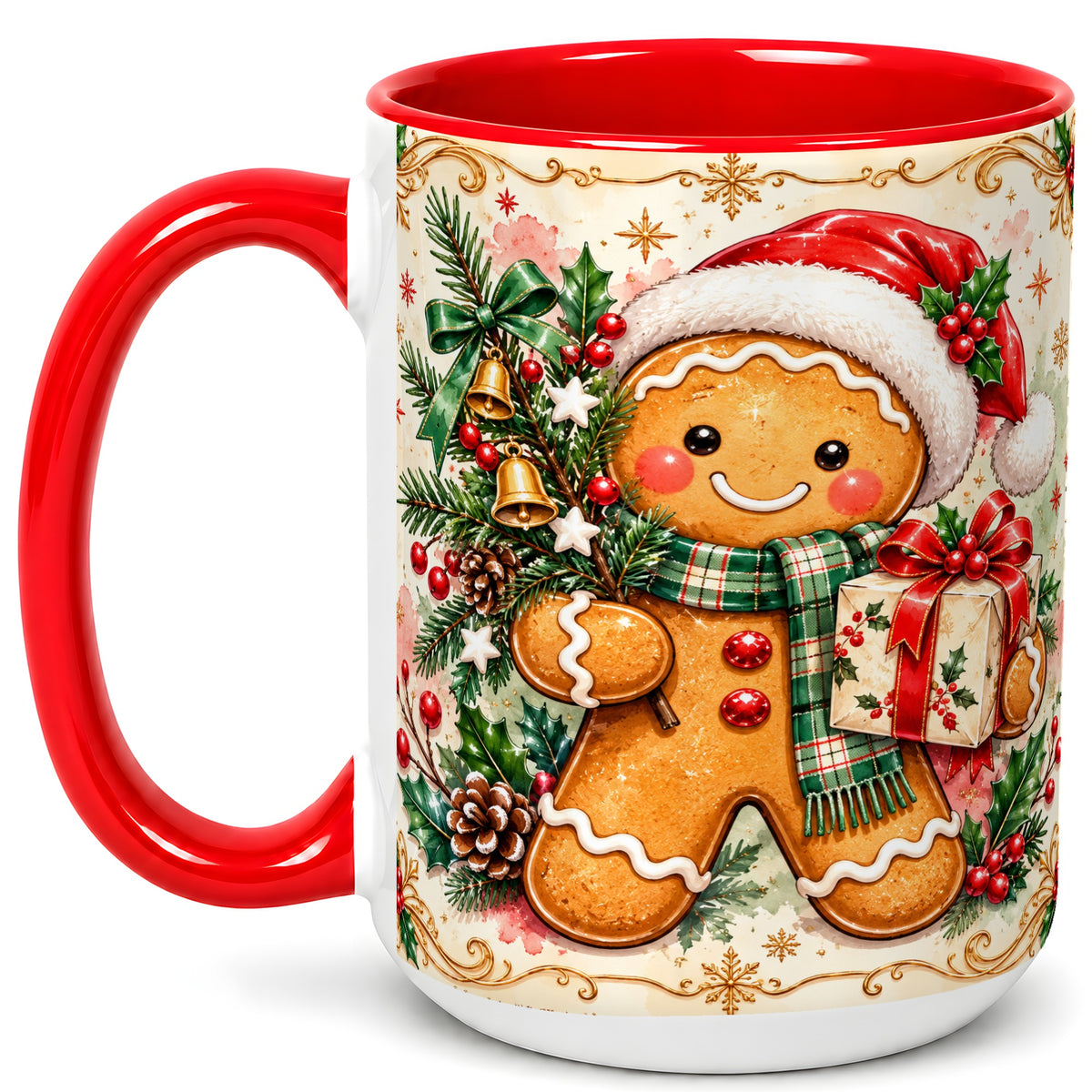 #pl[15oz|Red] Gingerbread Tree Coffee Mug, Christmas Cookie Mug, Ceramic Cup