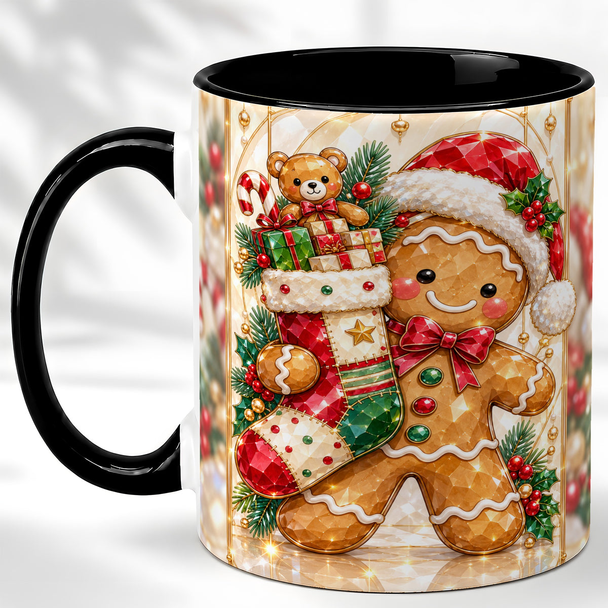 #pl[11oz|Black] Gingerbread Stocking Coffee Mug, Christmas Cookie Mug, Ceramic Cup