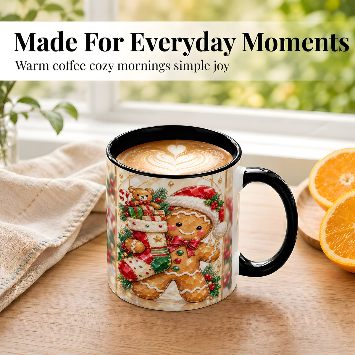 #pl[11oz|Black] Gingerbread Stocking Coffee Mug, Christmas Cookie Mug, Ceramic Cup